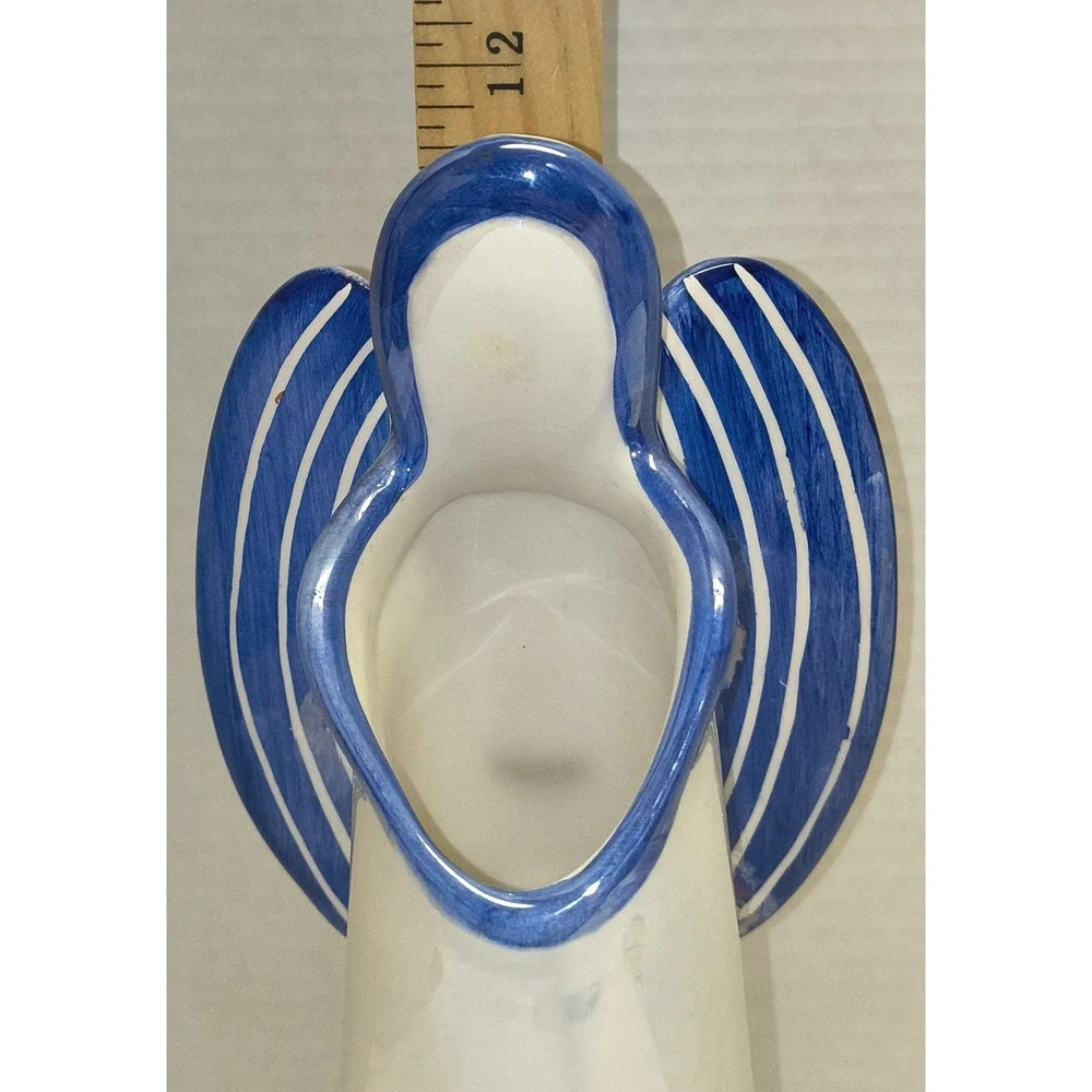 Serene Blue and Cream Angel‎ Candle Holder, 11.75 inches tall
